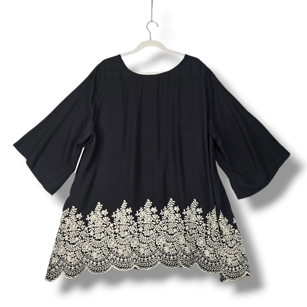 NEW Karen Kane BlackTunic Top Women's 3X Cream Embroidery Flare Sleeve - Picture 12 of 16